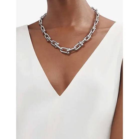 COLLIER TIFFANY & CO GRADUATED LINK NECKLACE WHITE GOLD