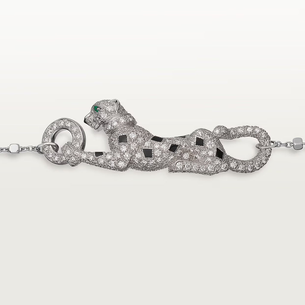 GOURMETTE CARTIER PANTHERE SUR CHAINE PAVE WHITE GOLD
