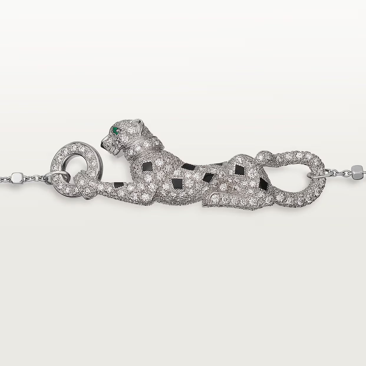 GOURMETTE CARTIER PANTHERE SUR CHAINE PAVE WHITE GOLD