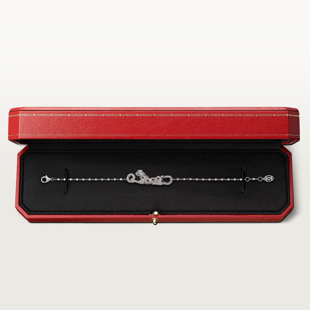 GOURMETTE CARTIER PANTHERE SUR CHAINE PAVE WHITE GOLD